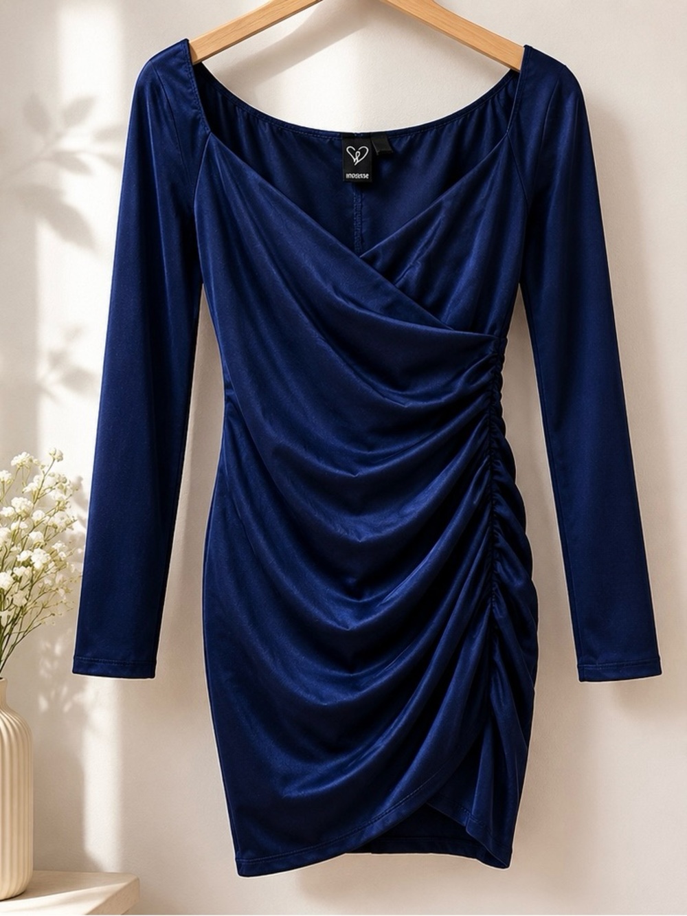 Windsor Deep Blue Ruched Long-Sleeve Bodycon Dress